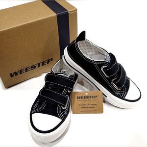 Weestep Toddler Adjustable Velcro Double Strap Black Canvas Sneakers Shoe Size 7